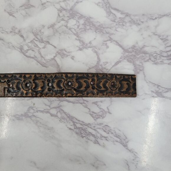 Vintage Brown Texas Embossed Leather Belt with Gold Toned Buckle - Picture 6 of 14